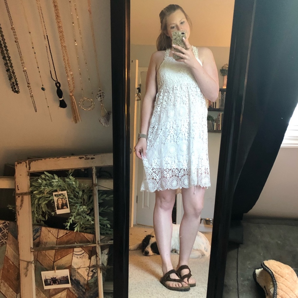 American threads white lace dress size L